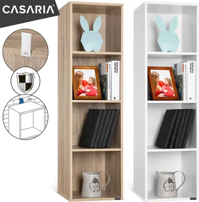 Image de CASARIA® Étagère de rangement 4 niveaux Bibliothèque blanc 106 x 30 x 30 cm Meuble de rangement intérieur bureau salon