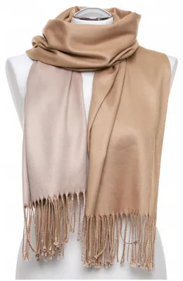 Imagen del producto de Pañuelo de mujer, color beige – pañuelo reversible – pañuelo elegante – pañuelo fino – pañuelo con flecos