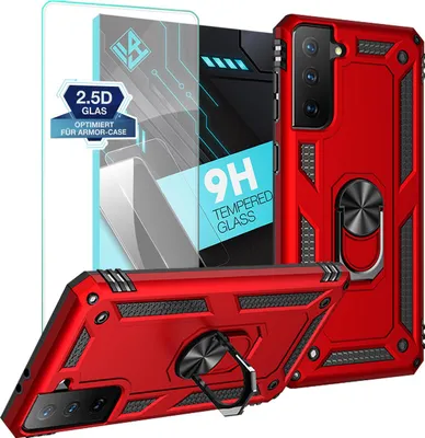 Produktbild von Armor Outdoor Handyhülle für Samsung Galaxy S21 Handy Panzer Case Schutzhülle mit 9H Displayglas Displayschutz Farbe: Rot