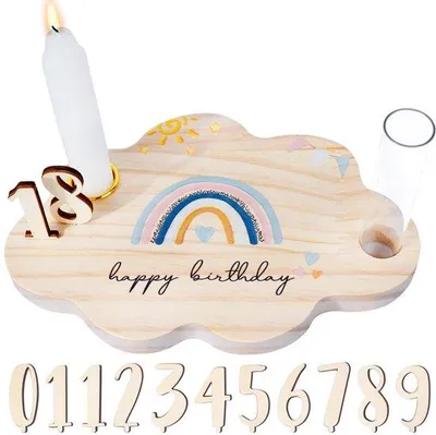 Immagine prodotto di Decorazioni di compleanno in legno con portacandeline e numeri da 0 a 9