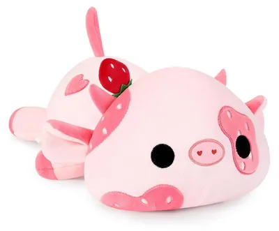 Immagine prodotto di Peluche a forma di mucca, morbido, carino, color rosa, 30 cm. Ideale come cuscino decorativo