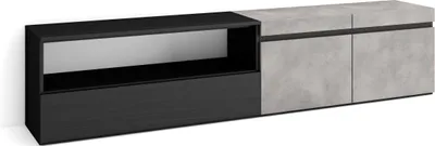 Produktbild von TV-Schrank, Lowboard, 200x35x45cm, Für TV-Geräte bis zu 80", Fernsehtisch, Zementgrau und Schwarz