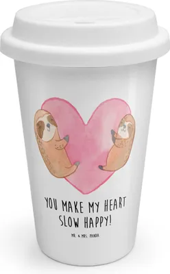 Produktbild von Mr. & Mrs. Panda ToGo Kaffeebecher Faultiere Herz - Weiß - Geschenk, für Partner, Isolierbecher, To Go, Thermobecher, Freundin, Freund, Valentinstag, Hochzeitstag, Frauen