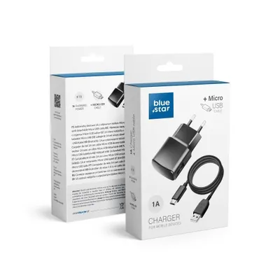 Zdjęcie produktu dla Ładowarka NETZ micro USB UNIVERSAL BLUE STAR 1A (odłączany kabel)