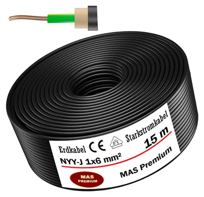 Immagine prodotto di cavo interrato di 15 m Cavo elettrico NYY-J 1x6 mm² Anello OFC