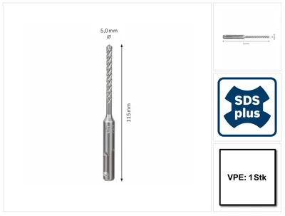 Produktbild von Bosch Hammerbohrer SDS-plus 2608576104 SDS-plus-7X 5,0x115/50mm 4-Schneider