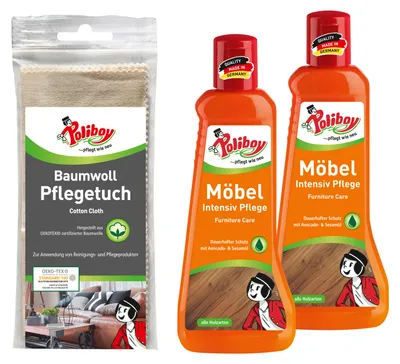 Produktbild von Poliboy Möbel Intensiv Pflege inklusive Baumwolltuch - Inhalt 2x200 ml, Reinigung & Pflege - 99A3401