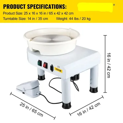 Image de Plaque de potier - Roue de potier - Machine céramique - Roue céramique électrique - 35 cm - 450 W - Blanc