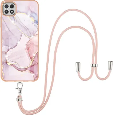 Produktbild von Galaxy A22 5G Handykette Hülle, Ultra Dünn Soft TPU Bumper Anti-kratzt Schutzhülle mit verstellbarem Tragegurt für Samsung Galaxy A22 5G Roségold