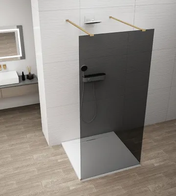 Produktbild von Polysan ESCA GOLD MATT Dusch-Glasteil, freistehend, graues Glas, 1100 mm