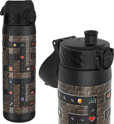 Produktbild von ION8 | Trinkflasche Gamer - 600 ml - Schwarz - Edelstahl - Leicht und Robust - Ideal für Schule und Ausflüge