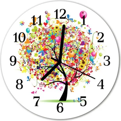 Produktbild von Glasuhr Wanduhr Küchenuhr Echt-Glas 30fi cm Bunter Baum mehrfarbig