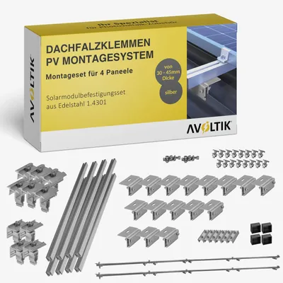 Produktbild von Avoltik Solar Halterung Blechfalzdach Montageset Dach Befestigung für 4 Solarmodule