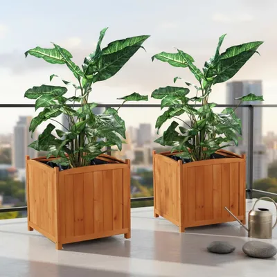 Image de Mucola Pot de fleurs Bac à fleurs carré Support de fleurs Bac à plantes en bois Pot de fleurs Cache-pot - 50 cm Set de 2 pièces