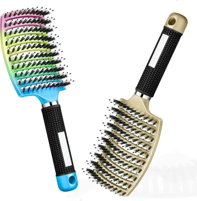 Obrázok produktu pre Kefa na vlasy pre dlhé kučeravé vlasy Profesionálna kefa na rozčesávanie vlasov z kančích štetín Gold-Rainbow