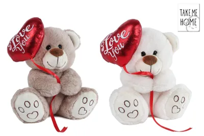 Produktbild von Van Manen Plüschbär Kuscheltier mit Ballonherz 20cm weiß rot Geschenk