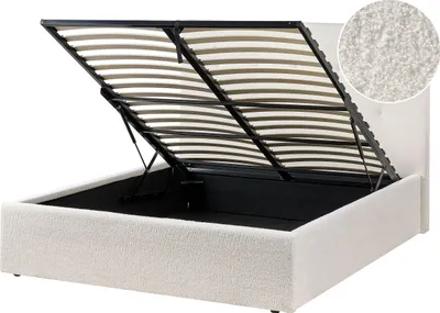 Produktbild von BELIANI Polsterbett Cremeweiß Bouclé 140 x 200 cm mit Stauraum und Lattenrost gestepptes Kopfteil elegant modern für Schlafzimmer
