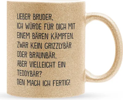 Produktbild von 22Feels Glitzertasse Gold Bruder Geschenk Geburtstag Weihnachten Geschwister Jungs Männer Haferl Teenager Bruderherz Geschenkidee Bürotasse