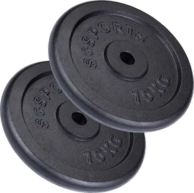 Produktbild von ScSPORTS® Hantelscheiben - Set 30kg (2x15kg), 30/31mm Bohrung, Gusseisen, Schwarz - Hantelscheiben-Set, Gewichtsscheiben, Hantelgewichte, Fitness Scheiben, Gewichte für Hantel, Langhantel