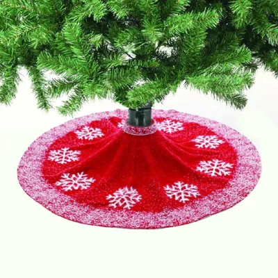 Productafbeelding van ACA Verlichte kerstboomstandaard, rood met witte sneeuwvlokken, diameter 120 cm, X072280