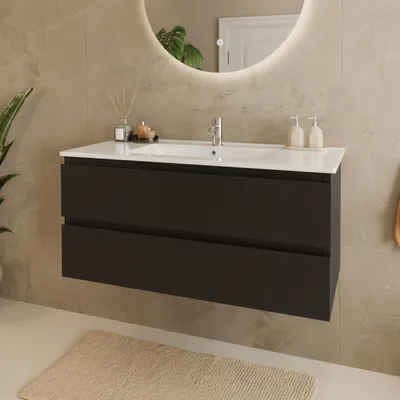 Produktbild von LOMAZOO MARENZA Mattschwarz - Waschbecken weiß - 100 cm