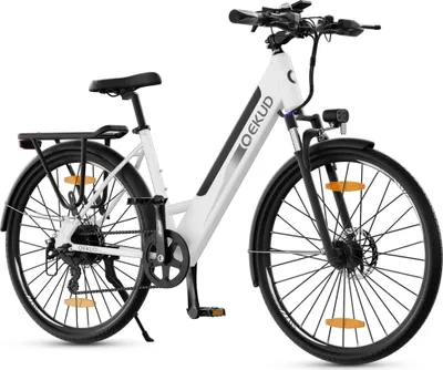 Produktbild von Qekud F26 pro Weiß Elektrofahrrad, 26 Zoll, 250W Motor, 21 Gänge, Aluminium, City/Trekking/MTB, Pendlerrad, mit App, Shimano Schaltung, 12-Magneten-Sensor