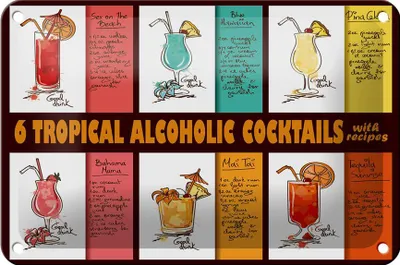 Produktbild von Blechschild Alkohol 18x12cm 6 tropical cocktails recipes