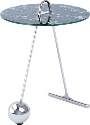 Produktbild von Qiyano Beistelltisch rund toller Standfuß Pendel-Design Edelstahl Glas Marmoroptik tragbar filigran modern Design Wohnzimmer Couch Vorraum Nachttisch Pflanzenständer Höhe: 60 cm Farbe: Silber / Schwarz