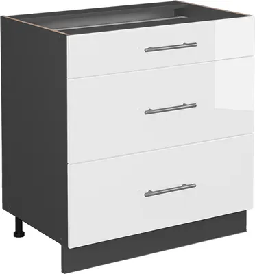 Produktbild von Küchenunterschrank Vicco Fame-Line Weiß Hochglanz 80 cm mit 3 Schubladen, ohne Arbeitsplatte, Model 38602