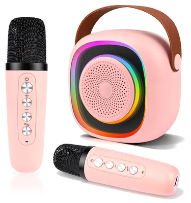 Image de Microphone karaoké portable, rose, Bluetooth, avec éclairage LED