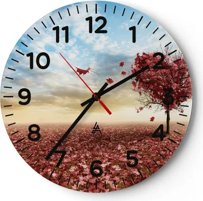Produktbild von Wanduhr - Rund - Glasuhr - Abstraktion Herbst Baum Blatt - 30x30cm - Schleichendes Uhrwerk - Lautlos - zum Aufhängen bereit - Dekoration Modern - Wanddekoration aus Glas - C4AR30x30-2609