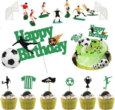 Produktbild von Taartdecoratie für Fußball - 23 Stück - Fondant Cupcake Dekoration - Geburtstag für Kinder - Jungen und Mädchen - Geburtstagsfeier Dekoration