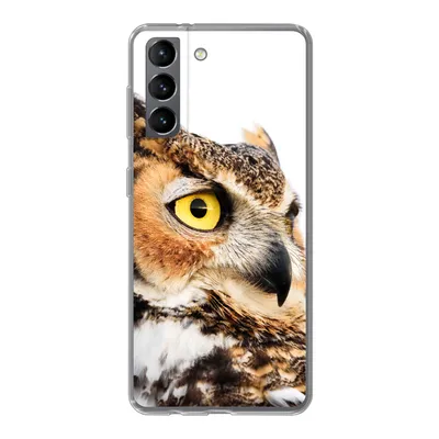 Produktbild von MuchoWow® Handyhülle Schutzhülle Hülle für Samsung Galaxy S21 Braune Eule mit weißem Hintergrund Silikon Softcase Handy Hülle - Softcase