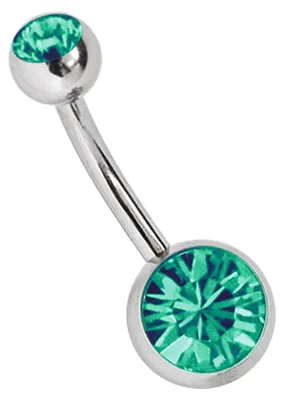 Produktbild von Titan Bauchnabelpiercing Stecker 1,6 x 6 mm mit Zirkonias rund in 8 mm + 5 mm Stein Kugel in grün-türkis