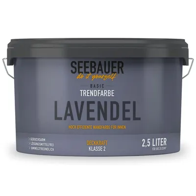 Produktbild von SEEBAUER diy Trendfarbe Violett 2,5L (No. T12 Lavendel) für den Innenbereich - Edelmatte Wandfarbe Lila - Hochdeckende Innenfarbe in Profi-Qualität