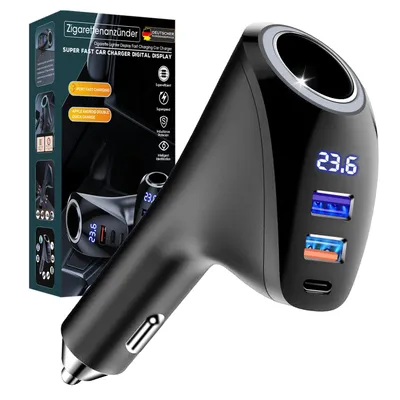 Produktbild von 70W Zigarettenanzünder,4 in 1 Einziehbares Auto Ladegerät Adapter,USB C Schnellladegerät-Für Dashcams,Kühlbox&GPS-Geräte