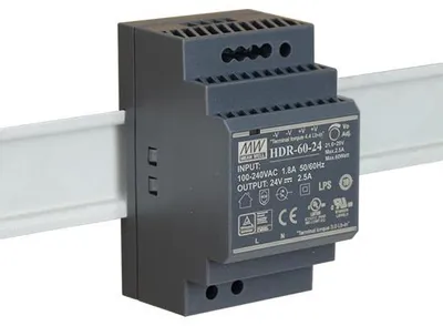 Immagine prodotto di MeanWell HDR-60-24 Alimentatore ultra sottile montaggio su guida DIN Rail uscita singola 60W 24V 2.5A