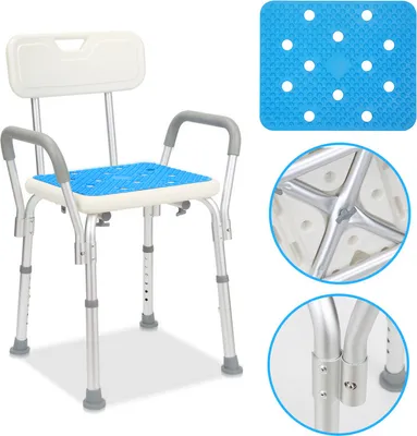 Produktbild von Yakimz Duschhocker badhocker Duschhocker & -sitze Duschstuhl mit arm und rückenlehne Höhenverstellbar für Senioren Schwangere Badstuhl Badsitz für die dusche