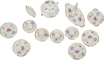 Image de 1:12 maison miniature en céramique motif floral service à thé simulation ustensiles de cuisine modèle de jouets