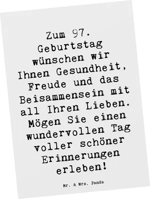 Produktbild von Mr. & Mrs. Panda Postkarte Spruch 97. Geburtstag - Weiß - Geschenk, Geburtstagsgeschenk, Ansichtskarten, Ansichtskarte, besondere Anlässe, Jubiläum, Lieben, Dankbarkeit