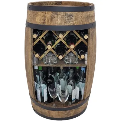 Image de Bar en forme de tonneau avec support pour bouteilles de vin, bar d'intérieur 80 x 50 cm, wengé