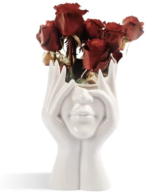 Produktbild von Dekorative Vase, Gesichts-Vase - Keramik - Frauen Gesicht - Weiß - Stil B