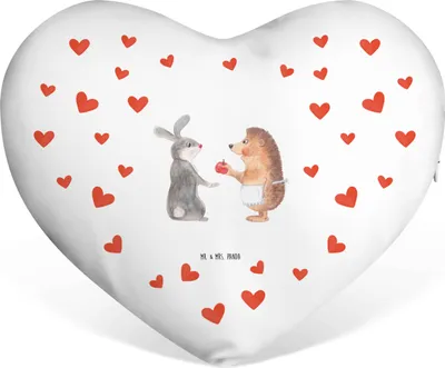 Produktbild von Mr. & Mrs. Panda Dekokissen Hase Igel - Weiß - Geschenk, Lustige Sprüche, Sofakissen, Hochzeitskissen, Trösten, Trennungsschmerz, Kuschelkissen, dekoartikel, Herzkissen