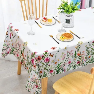Image de Housse de table imperméable, housse de jardin à motifs floraux, rectangulaire, résistante aux intempéries, en polyester, imperméable, pour table de jardin d'extérieur, 110 x 140 cm