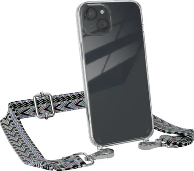 Produktbild von EAZY CASE Handykette - Verstellbarer Trageriemen kompatibel mit Apple iPhone 15 Plus, Handykordel mit transparenter Silikon-Hülle, Band in Lila
