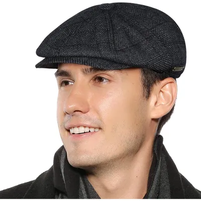 Productafbeelding van Schiebermütze, heren, platte cap, visgraatpatroon, tweed, one size, blauw, grijs