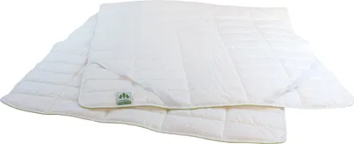 A white quilted mattress topper is shown laid out on a white background.