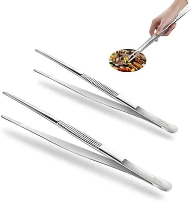 Produktbild von PolkaHome® 2 Stück Küchenpinzetten 30 cm und 20 cm, Edelstahl-Kochzangen, lange Grillzangen, perfekt zum Kochen, Grillen und Backen