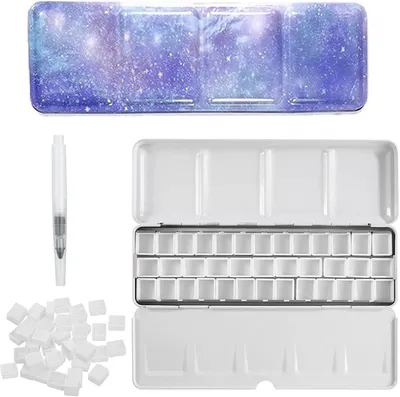 Produktbild von Aquarellkasten, Leere Aquarellpalette, 37 Fächer, Metallfarbbox, für Aquarellfarben