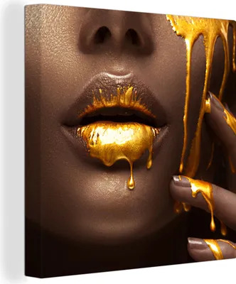 Produktbild von MuchoWow® - Leinwandbilder - Frau - Gold - Lippen, Wandbild, Wanddeko Bilder Wohnzimmer, 90x90 cm